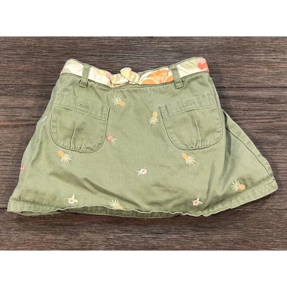 Gymboree green pineapple floral embroidered skirt belt pockets sz 2T
